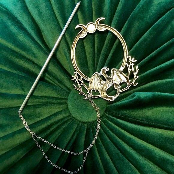 Viking Vintage Inspired Dragon Hair Accessory with chain and jewel, Fant… - Picture 3 of 11